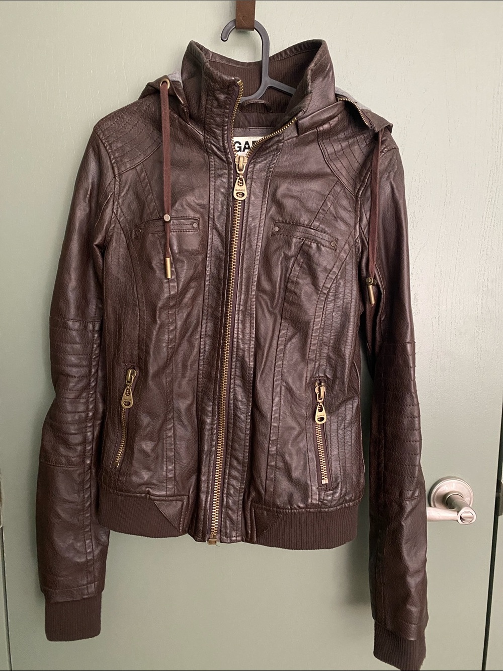 Garage ‘The Perfect Bomber’ Brown Faux Leather Hooded Jacket